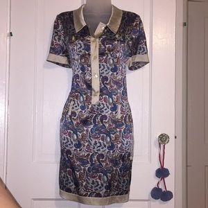 Antique style mini button up silk dress